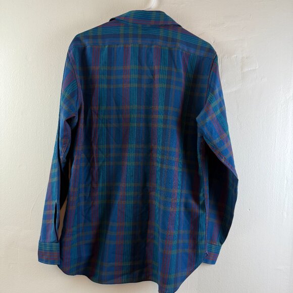 Pendleton Mens 100% Virgin Wool Button Up Plaid Blue Lightweight Vintage Sz L - Picture 8 of 13